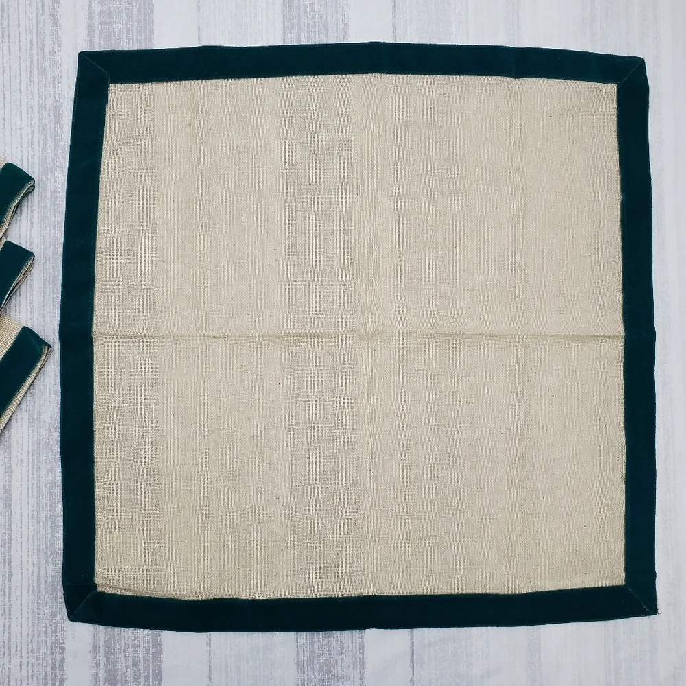 Pier 1 Napkins - Teal Velvet Trim - 4pcs *